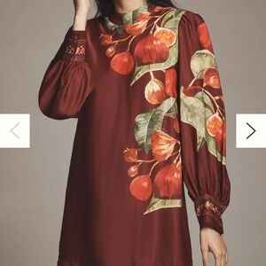 Anthrapologie+Farm Rio Fig Print Silk Mini Dress